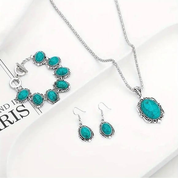 1 Necklace + 1 Bracelet + 1 Pair Of Earrings Boho Style Jewelry Set - Picture 1 of 8